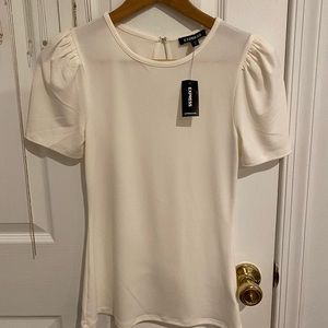 Express puff shoulder short sleeve top white